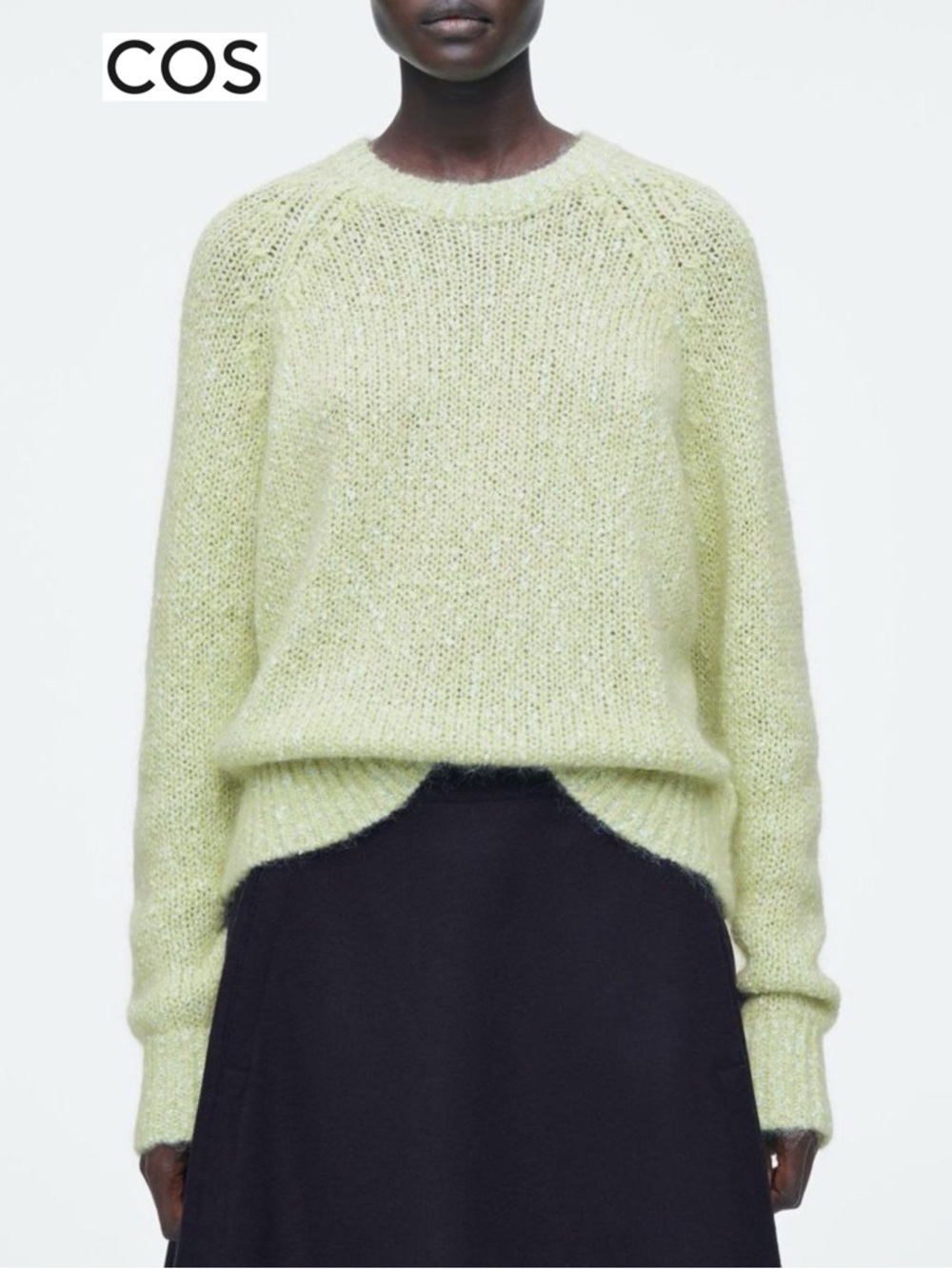 COS Flecked Mohair blend Jumper In Green XS Crew Neck Sweater